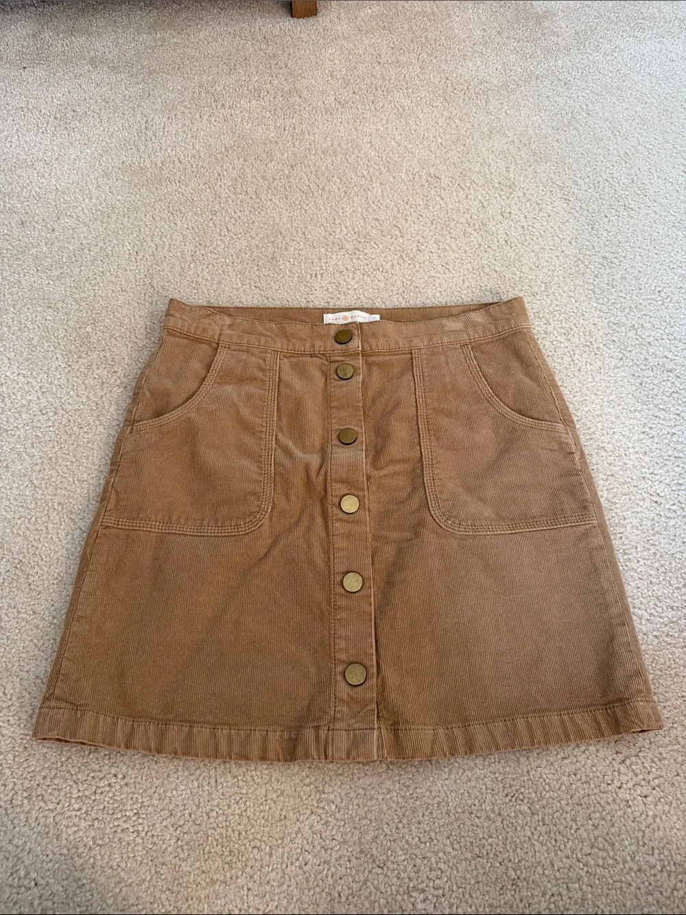 Tory Burch Tan Button-Front A-Line Corduroy Skirt